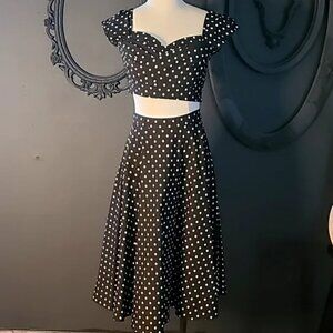 Stop Staring Black and White Polka Dot crop top skirt set